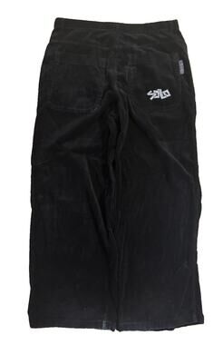 Vintage Solo Corduroy Black Baggy Pants Size 38x32 Made In USA Wide Leg Skater